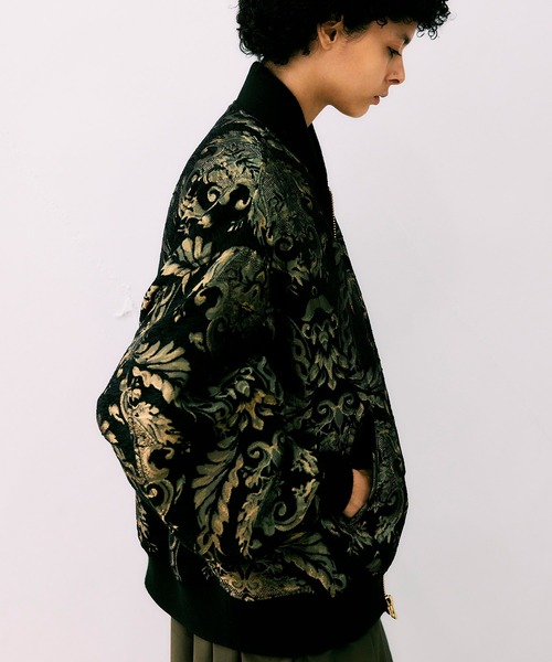 NOISEMAKER　花柄ジャガードオーバーサイズブルゾン　ブラック✕イエロー セール】花柄ジャガードオーバーサイズブルゾン（ブルゾン）｜NOISE