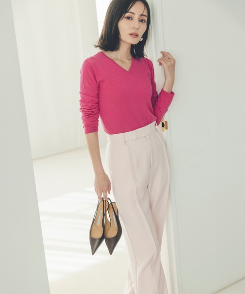 anuansピンクs アニュアンス anuans ミッドウェイトツータックワイドパンツ