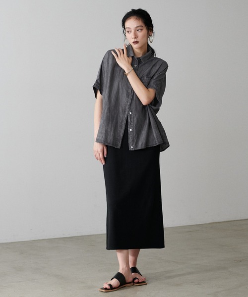 ブラウス シャツ 「LARUTA」2WAYフレンチスリーブデニム風シャツ レディース LARUTA ブラウス シャツ 「LARUTA」2WAYフレンチスリーブデニム