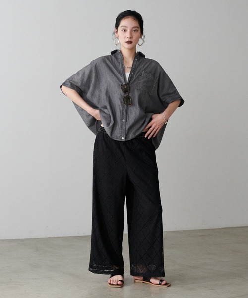 ブラウス シャツ 「LARUTA」2WAYフレンチスリーブデニム風シャツ レディース LARUTA】2WAYフレンチスリーブデニム風シャツ（シャツ/ブラウス