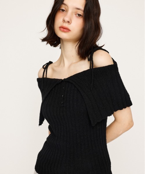 ニット セーター OFFSHOULDER RIB HG TOPS オフショルダー リブ ハイゲージ トップス 夏服 秋服 半袖 レディース