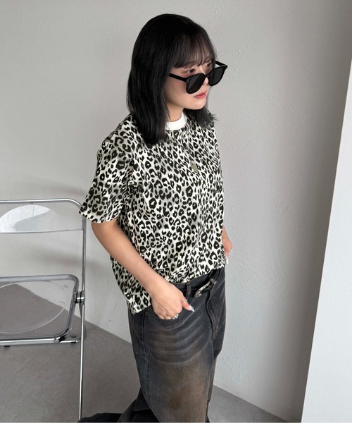tシャツ 半袖 ラインストーンレオパードTEE レディース メンズ