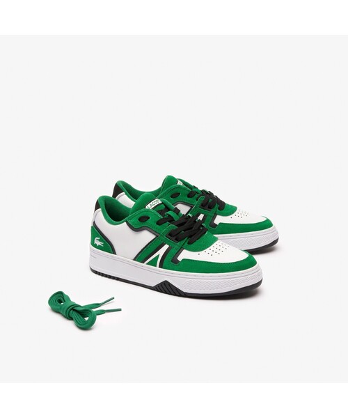 「LACOSTE」 ローカットスニーカー 24.5cm ホワイト×グリーン レディース