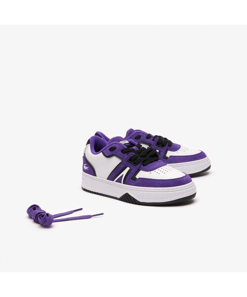 「LACOSTE」 ローカットスニーカー 24.5cm ホワイト×グリーン レディース