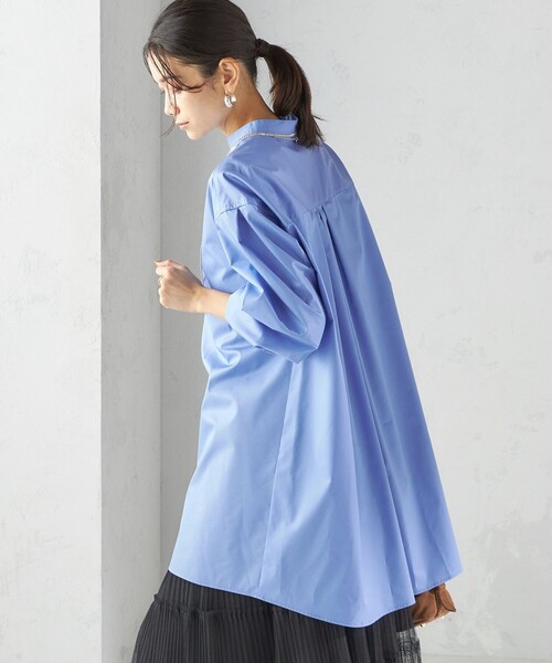 【24SS】未使用級♡芽風 オーバーサイズ コットン フリルチュニック シャツ SHIPS（シップス） ブラウス シャツ 「手洗い可能」ソリッド バック