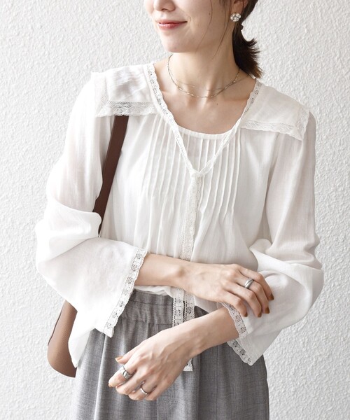 SHIPS any ブラウス シャツ any:「洗濯機可能」コットン モス セーラー