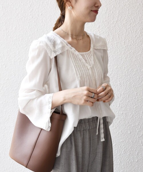 シップス エニィ（SHIPS any）/SHIPS any:〈洗濯機可能〉コットン モス セーラー カラー レース ブラウス SHIPS any ブラウス シャツ any:「洗濯機可能」コットン モス セーラー