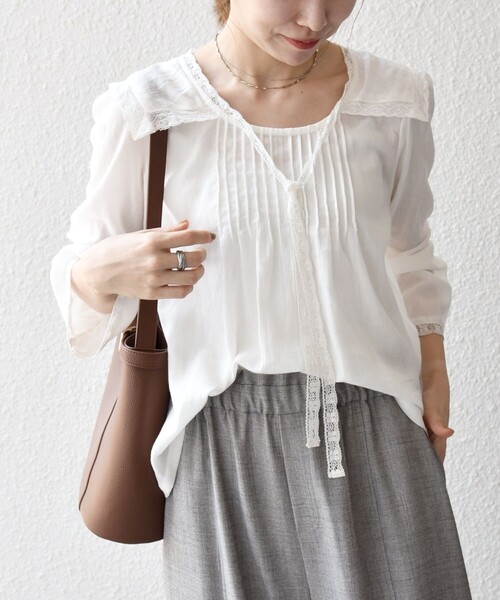 SHIPS any ブラウス シャツ any:「洗濯機可能」コットン モス セーラー