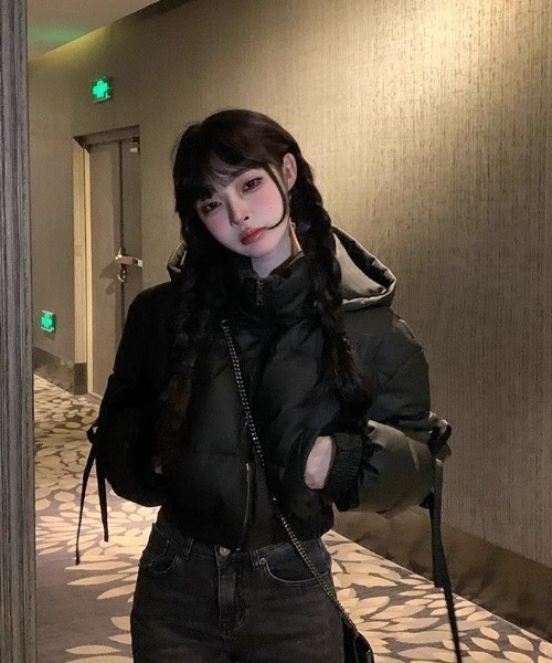 フーディーブルゾン黒りぃ様 ViViDAY ブルゾン アウター 悪魔耳デザイン袖リボン付きブルゾン