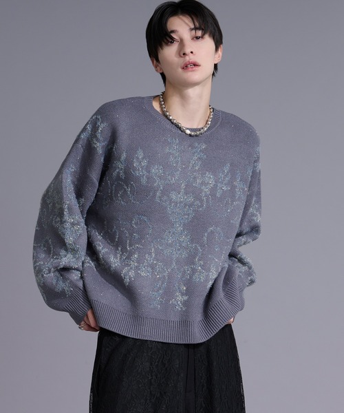 J692 新品未使用 L マリナリナルディ ニット ラメ カットソー レディース Ellno Loset（エルノロゼット） セーター ニット ダマスクガラ