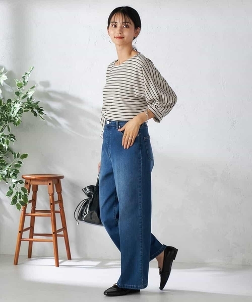 ebure デニムワイドパンツ 上品シルエット ハイウエスト 38 a.v.v（アー・ヴェ・ヴェ） ワイドパンツ ジーンズ デニム デニム
