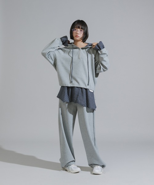 発送4〜7日かかります♡ ドッキングチェックシャツとチェックスカパンセット Chick セットアップ Checkered Shirt Fabric Docking Jersey Set