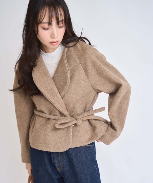 NOELA（ノエラ） コート アウター ロープベルトヘリンボーンショート