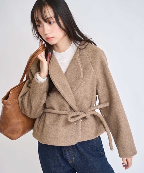 NOELA（ノエラ） コート アウター ロープベルトヘリンボーンショート
