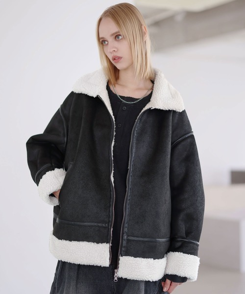ムートン裏付フリース ボアライダースジャケット メンズ ゆったり シープボア フェイク
