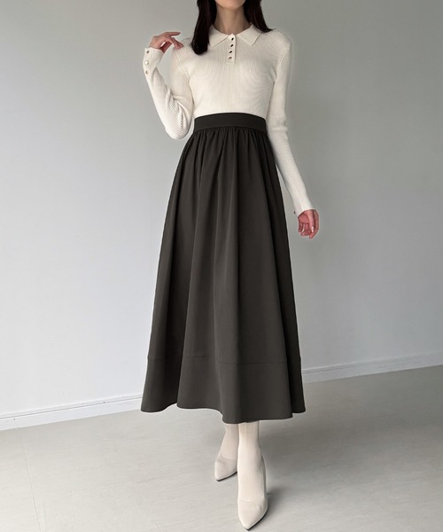 JUNOAH（ジュノア） ワンピース ポロリブニットドッキングワンピース