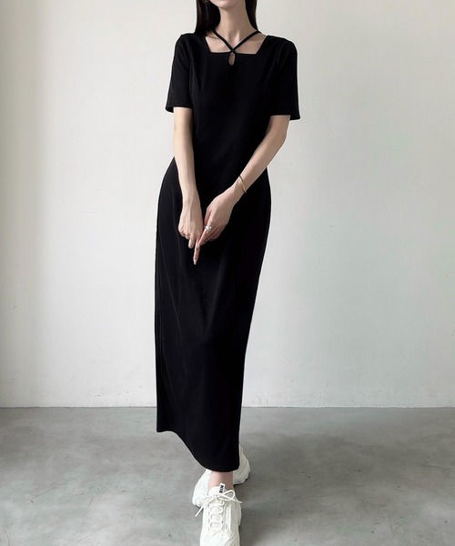 「Meiru」 半袖ワンピース MEDIUM チャコール レディース_画像2