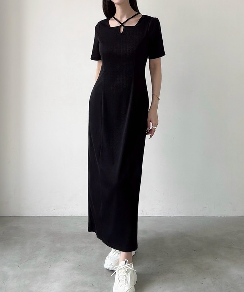 「Meiru」 半袖ワンピース MEDIUM チャコール レディース_画像3