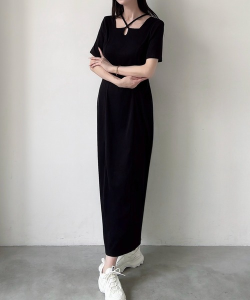 「Meiru」 半袖ワンピース MEDIUM チャコール レディース_画像4