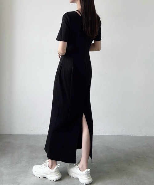 「Meiru」 半袖ワンピース MEDIUM チャコール レディース_画像5