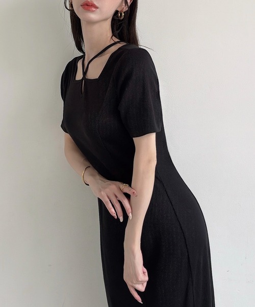 「Meiru」 半袖ワンピース MEDIUM チャコール レディース_画像7