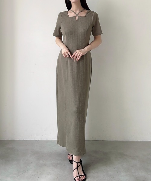 「Meiru」 半袖ワンピース MEDIUM チャコール レディース_画像8