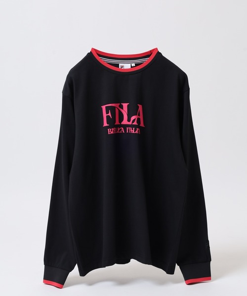 FILA ブラックレディーストップス L FILA（フィラ） tシャツ FILA L/S SHIRTS リブ配色 長袖Tシャツ L/S