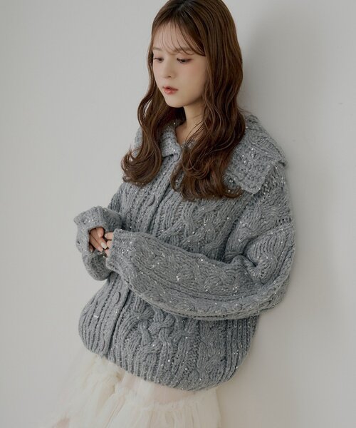 Chico（チコ） カーディガン スパンコールケーブルルーズカーディガン