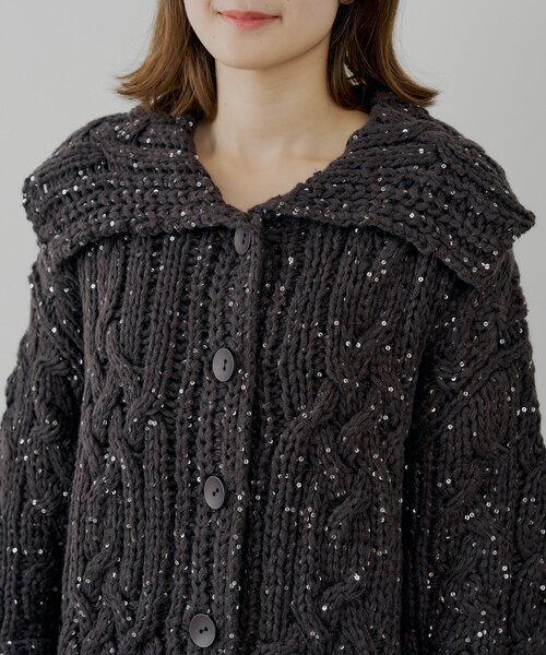 Chico（チコ） カーディガン スパンコールケーブルルーズカーディガン