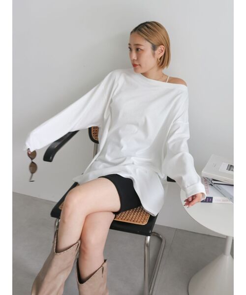 アングリッド オーバーサイズTシャツ Ungrid（アングリッド） tシャツ ボートネックビックシルエットロング