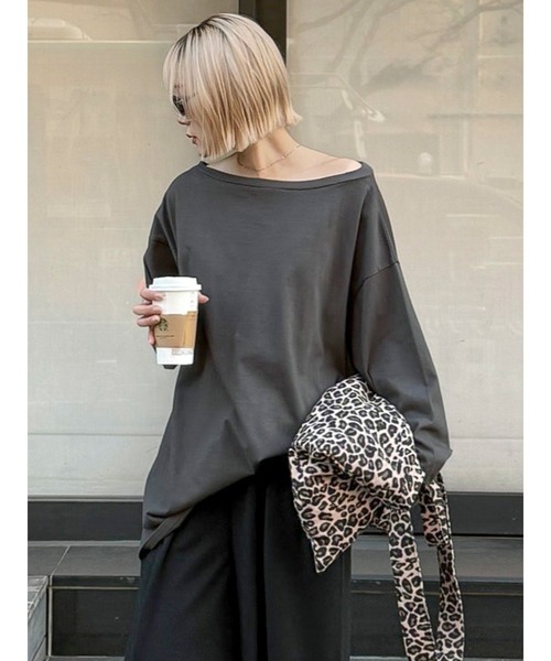 ungrid VネックロングスリーブTee Ungrid（アングリッド） tシャツ ボートネックビックシルエットロング