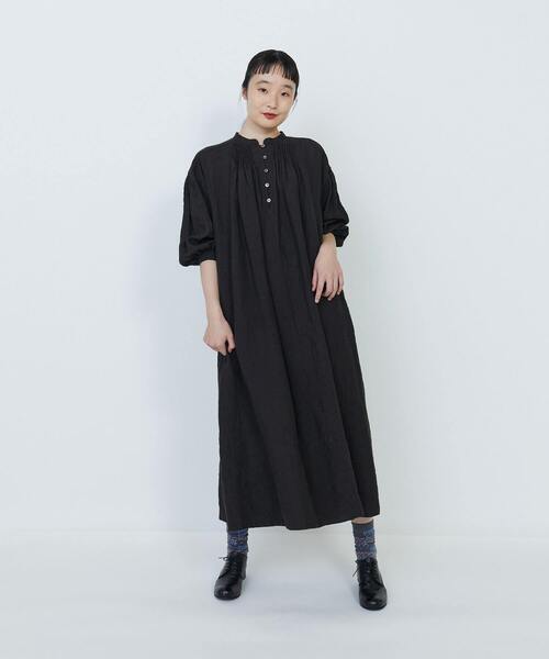 LOISIR ワンピース グランジリネンスモックワンピース