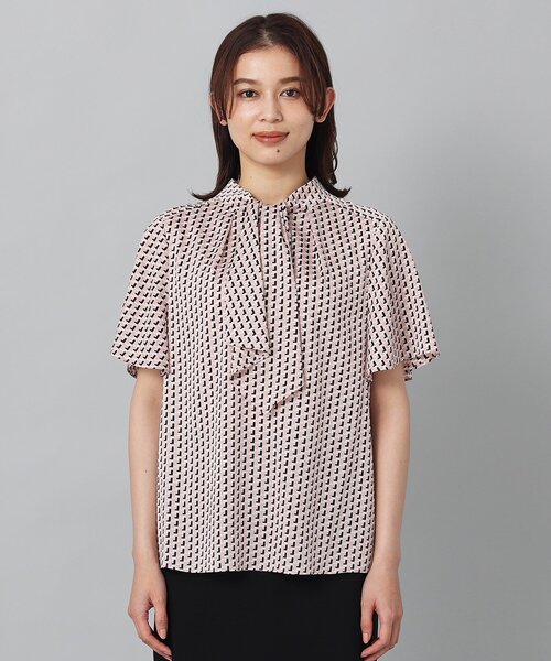 ■極美品■ ラブ モスキーノ 幾何学模様 長袖 ボウタイ ブラウス ピンク 42 □極美品□ ラブ モスキーノ 幾何学模様 長袖 ボウタイ ブラウス