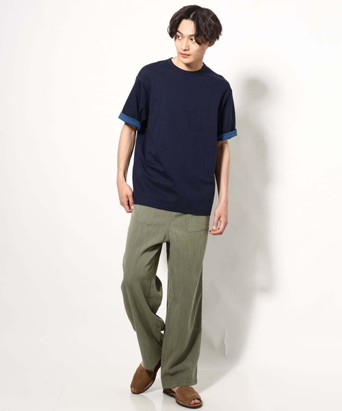 ダブルフェイスTシャツ ネイビー　リバーシブル a.v.v tシャツ 「毛玉になりにくい」シルケットダブルフェイス