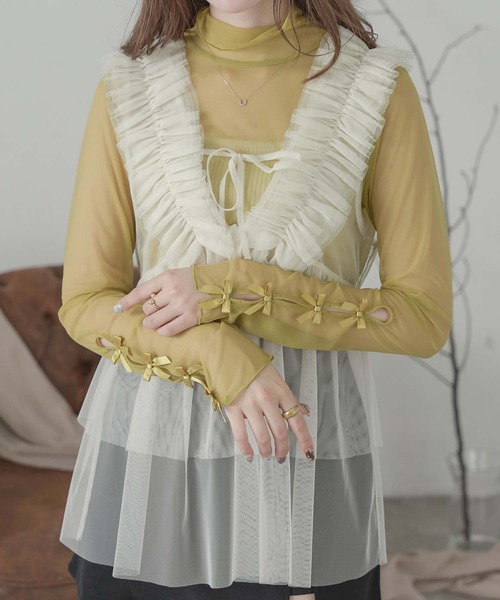 meltie トップス papillon frill tops アイボリー 新品 Ambre Neige 2way tulle frill tops / 2wayチュールフリル