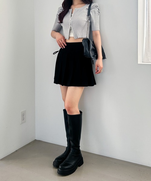 アンドマリーリボン付き黒プリーツミニスカート 試着のみ美品♡アンドマリーリボン付き黒プリーツミニスカートM