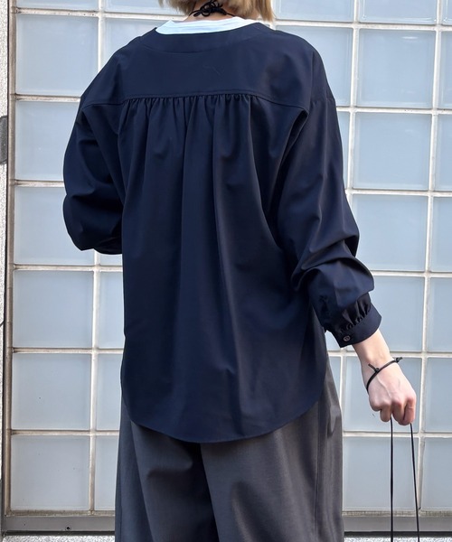 ブラウス シャツ Vネックギャザーシャツ -手洗い可- レディース