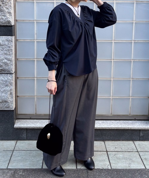 ブラウス シャツ Vネックギャザーシャツ -手洗い可- レディース