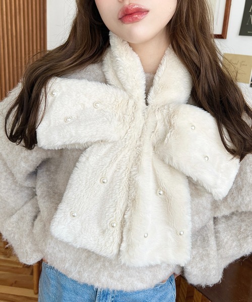 ♡pium ビッグリボンパールファーティペット ピンク ビッグリボンパールファーティペット – pium