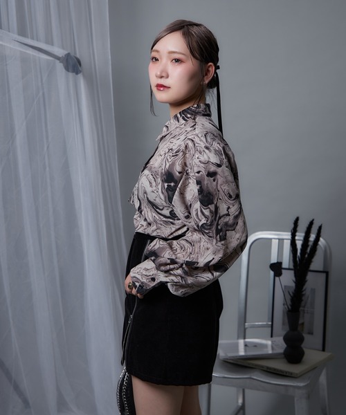 Mavie..7 柄シャツ ブラック Free サイズ Mavie..7 シャツ ブラウス 「Mavie..7」「新色登場」柄シャツ