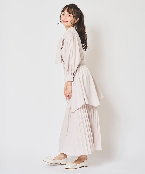 訳あり シルク プリーツ プリントボウタイドレス ワンピース 31 Sons de mode ワンピース ボウタイ裾プリーツワンピース