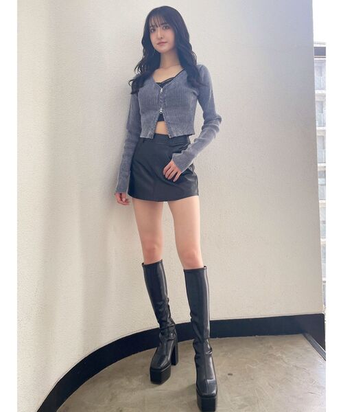 GYDA、スカート黒、S GYDA スカート フェイクレザースカートライクショートパンツ
