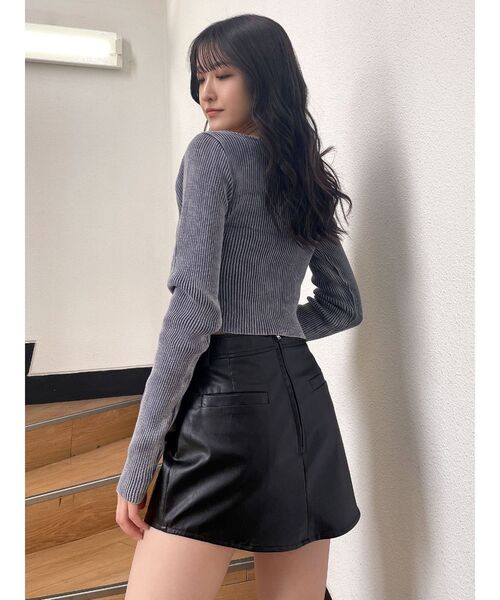 GYDA、スカート黒、S GYDA スカート フェイクスリットスカートライクショートパンツ