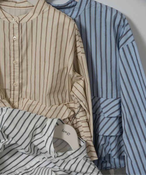 lawgy stripe front shirring shirt BLUE