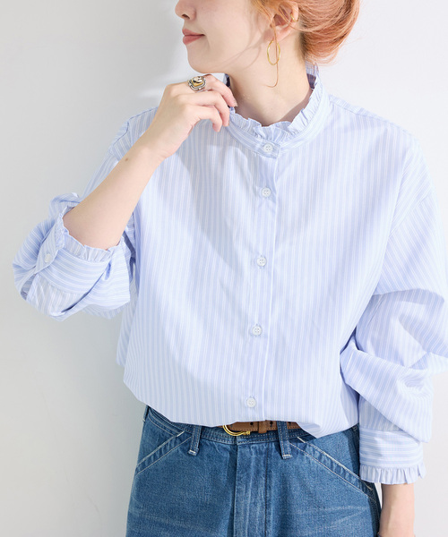 ブラウス シャツ 「追加3」手洗い可 / スタンドフリルブラウス レディース B.C STOCK ブラウス シャツ 「追加3」手洗い可 / スタンドフリル