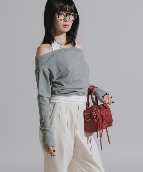 Chick tシャツ Faux Layered Off-Shoulder Tops / フェイクレイヤード