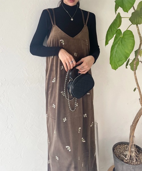 ワンピース 花柄 刺繍 ベロアキャミワンピース : ZOZOTOWN Yahoo!店