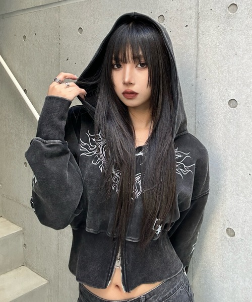 KsG パーカー ヴィンテージフレイムクロップドパーカー レディース