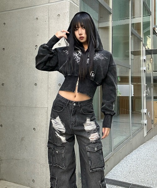 KsG パーカー ヴィンテージフレイムクロップドパーカー レディース