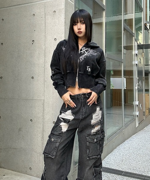 KsG パーカー ヴィンテージフレイムクロップドパーカー レディース